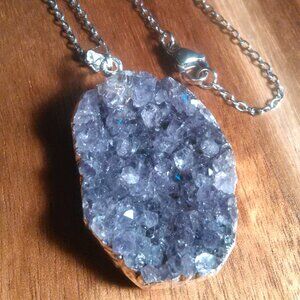 Amethyst Geode Silvertone Pendant Necklace